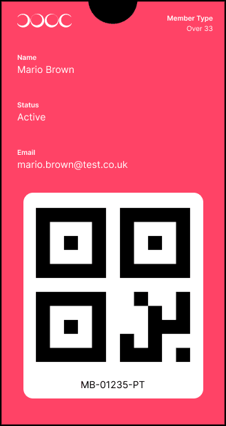 Cooc wallet pass design with member type, identity fields, QR code and member ID