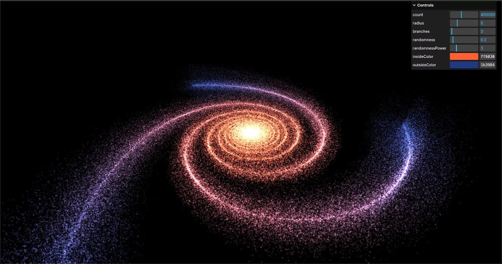 Galactic Fragment — procedural Three.js galaxy with parameter controls